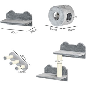 PawHut Four-Piece Wall-Mounted Cat Tree - Grey by PawHut