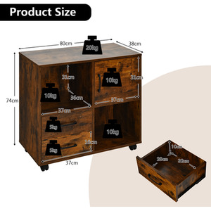 Costway Mobile File Cabinet Rolling Printer Stand Filing Cabinet - Coffee by Costway