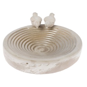 Round Concrete Birdbath Heavyweight with Love Birds Decoration - White by Homescapes