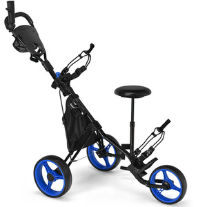 3 Wheels Golf Push Pull Cart - Blue by Costway