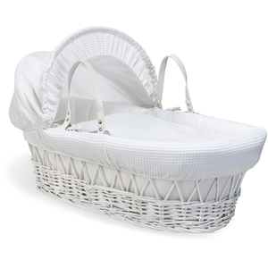 Waffle White Wicker Moses Basket - White by Clair de Lune