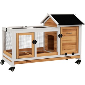 PawHut Small Animal Hutch with Wheels for Outdoor and Indoor - Yellow by PawHut