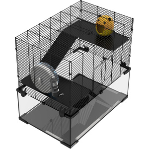 PawHut 3 Tiers Hamster Cage with Ramps, Exercise Wheel - Black / 60cm by PawHut