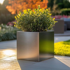 Zinc Galvanised Silver Square Planter by Woven Wood