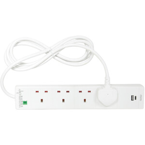 4 Gang Extension Lead with USB A and C 2m - White