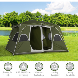 Outsunny Camping Tent Family Tent 4-8 Person 2 Room - Green by Outsunny