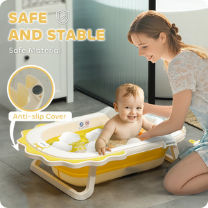 AIYAPLAY Foldable Baby Bath Tub Set with Bath Cushion Wash Basin - Yellow by AIYAPLAY