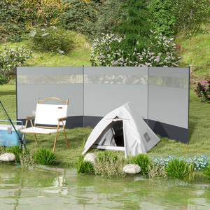 Outsunny Camping Windbreaks w Clear Windows and Carry Bag, 440 x 140cm, Grey - Grey by Outsunny