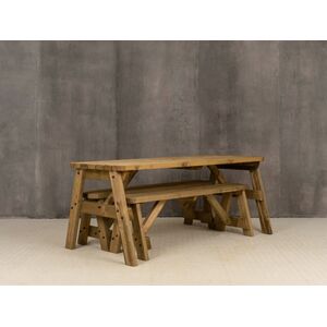 Victoria Rounded Space Saving Picnic Table Benches Set - Rustic brown / 210cm by Arbor Garden Solutions