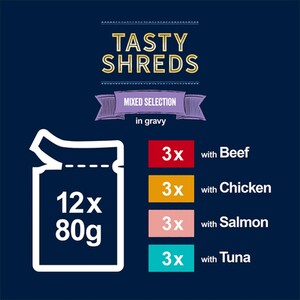 Felix Tasty Shreds Mixed Selection Wet Cat Food in Gravy - 12 by Felix