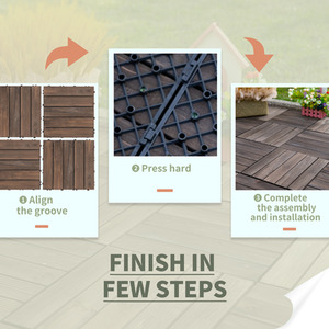Outsunny Solid Wood Interlocking Decking Tiles - Black by Outsunny