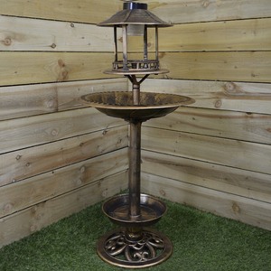 Bronze Effect Resin Garden Bird Bath and Table with Solar Light - Bronze by Samuel Alexander