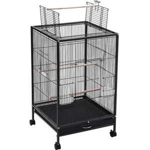 Movable Open-Style Rectangular Bird Cage with Tray Base - Black / 48cm by Livingandhome