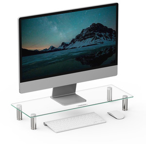 Height Adjustable Glass Monitor Stand for Desks with Aluminium Legs - Clear / 1218cm3 by VonHaus