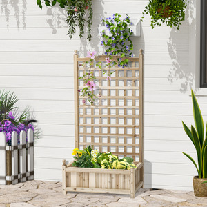 Outsunny Raised Garden Bed with Trellis Planter Box - Natural by Outsunny