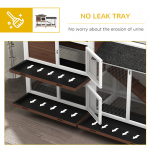 PawHut Two-Tier Wooden Pet Hutch with Wheels, Run - Brown by PawHut