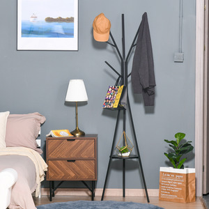 HOMCOM 180cm Free Standing Coat Rack - Black by HOMCOM