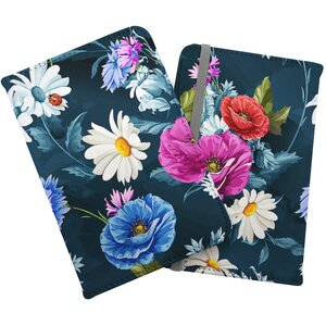 Poppy Flowers With Chamomile, Leaves, Cornflowers On Dark Blue Passport Cover - Blue by Warren Reed - Designer