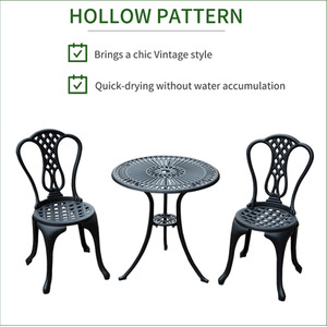 Outsunny 3 Piece Patio Cast Aluminium Bistro Set - Black by Outsunny