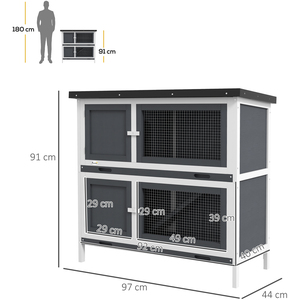PawHut Double Decker Small Animal Hutch Bunny House - Grey by PawHut