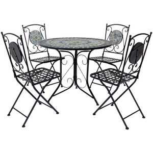 Garden Blue Mosaic 5 Piece Dining Set With Folding Chairs Patio - Blue by Charles Bentley