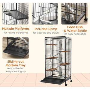 PawHut 6-Level Removable Small Animal Cage, 131cm - Black - Black by PawHut