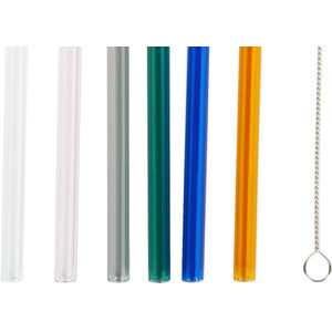 Set of 6 Borosilicate Glass Straws and Brush - Multicolour