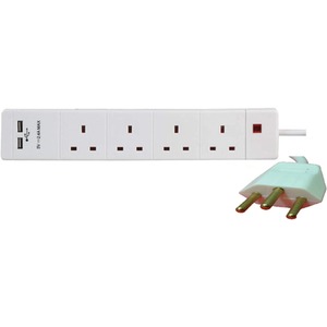 Travel Adaptor Extension Lead UK to Swiss Switzerland USB - White by ShaniTech
