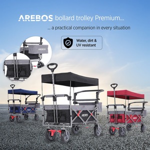 Handcart Premium Foldable with Roof - Transport Trolley - Black by AREBOS