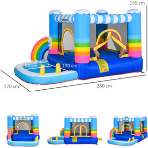 Outsunny Kids Rainbow Bouncy Castle and Pool - muiticoloured by Outsunny