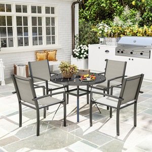 Outsunny 5 Piece Garden Furniture Set with 4 Stackable Chairs - Dark Grey by Outsunny