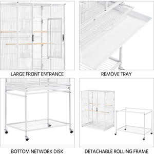 Large Rolling Metal Pet Cage with Detachable Stand - White by Yaheetech