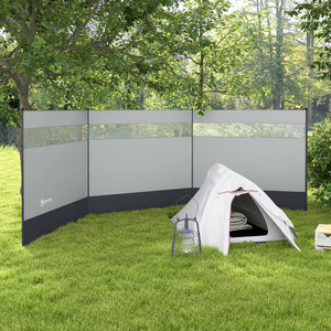 Outsunny Camping Windbreaks w Clear Windows and Carry Bag, 440 x 140cm, Grey - Grey by Outsunny