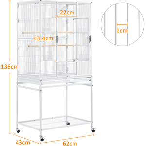 Large Rolling Metal Pet Cage with Detachable Stand - White by Yaheetech