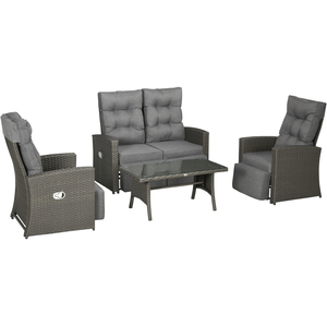 Outsunny 4pc Outdoor Wicker Rattan Garden Furniture Set Sofa, Table - Grey by Outsunny