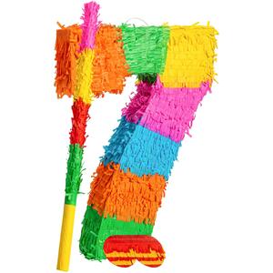 Number 7 Cardboard Pinata, Stick and Blindfold Set - Multi by Fax Potato