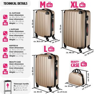 tectake Suitcase Set 4-Piece Pucci - Champagne by tectake