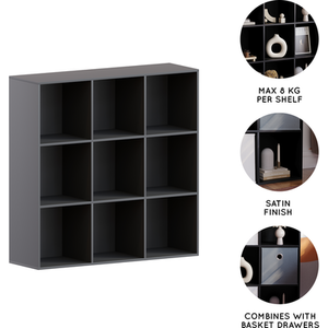 Durham 9 Cube Storage Unit - Set of 5 Grey Baskets by Vida Designs