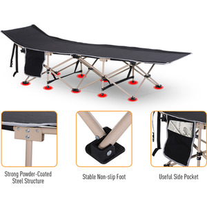 Outsunny Wide Folding Camping Cot With Carry Bag - Black and Beige by Outsunny