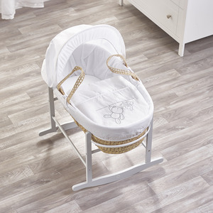 White Teddy Wash Day Moses Basket With Grey Rocking Stand - White by Kinder Valley