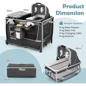 5-in-1 Baby Playard Diaper Changing Table - Grey by Costway