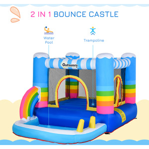 Outsunny Kids Rainbow Bouncy Castle and Pool - muiticoloured by Outsunny