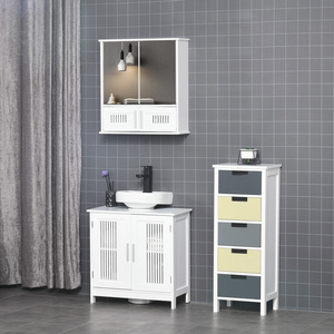 kleankin Bathroom Mirror Cabinet Wall Mount Storage Cupboard - White by kleankin