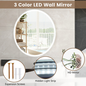 Bathroom LED Round Mirror - Silver by Costway