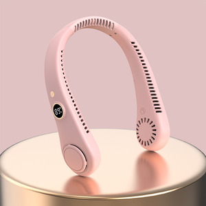 USB Bladeless Portable Neck Fan With LED Display - Pink