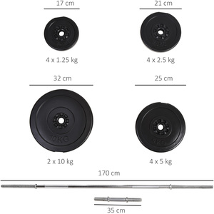 HOMCOM 65kg Adjustable Barbell Weights Set for Home Gym - Black by HOMCOM