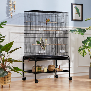 Rolling Large Parrot Cage with Storage Shelf - Black by Yaheetech