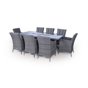 Savannah Fire Pit Square Rattan Patio Dining Set - Grey / 8 by Giardino