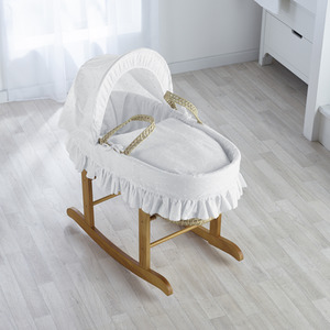 Broderie Anglaise White Moses Basket with Natural Little Gem Rocking Stand - White by Kinder Valley