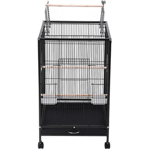 Movable Open-Style Rectangular Bird Cage with Tray Base - Black / 48cm by Livingandhome